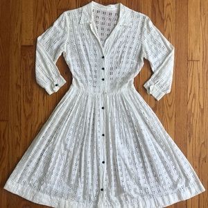 Vintage white lace dress with black buttons